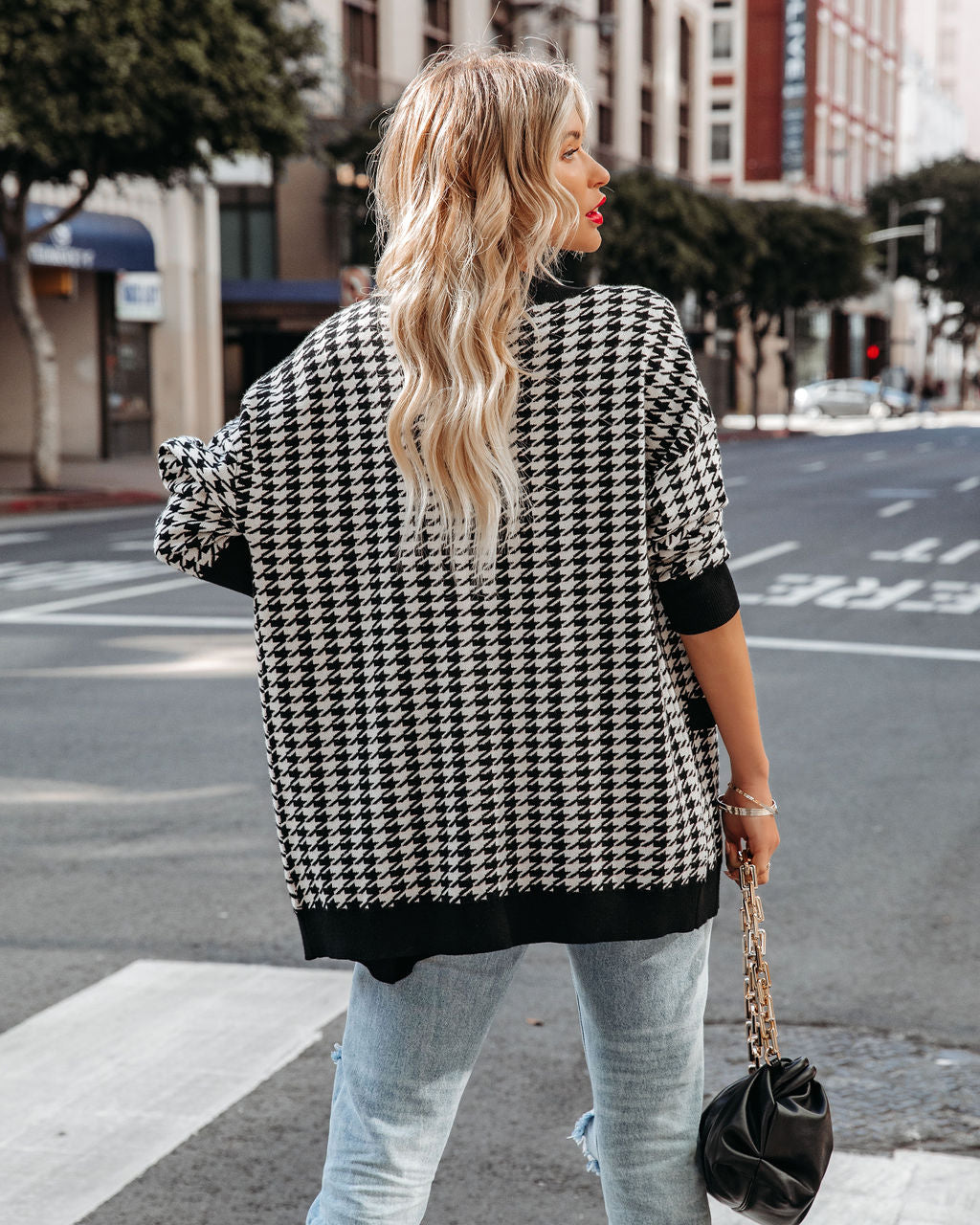 Vino Button Front Knit Houndstooth Cardigan Secondary image