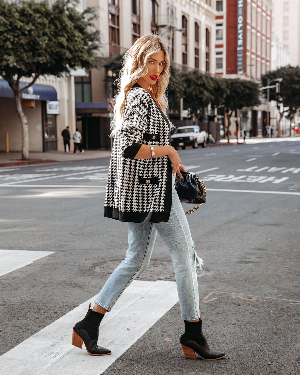Vino Button Front Knit Houndstooth Cardigan Main image