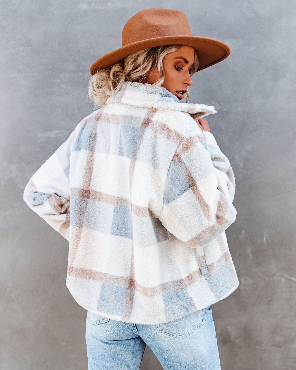 Winter's Tale Pocketed Plaid Faux Fur Jacket Secondary image