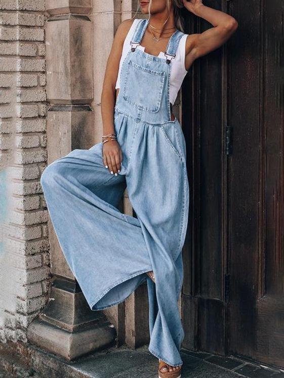 Wide-Leg Leisure Vacation Denim Jumpsuit Main image
