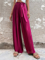 Pants Pleated Tie High Waist Straight Wide Leg Pants