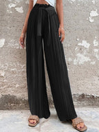 Pants Pleated Tie High Waist Straight Wide Leg Pants