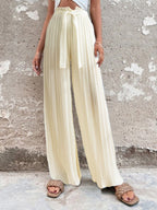 Pants Pleated Tie High Waist Straight Wide Leg Pants