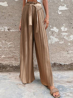 Pants Pleated Tie High Waist Straight Wide Leg Pants