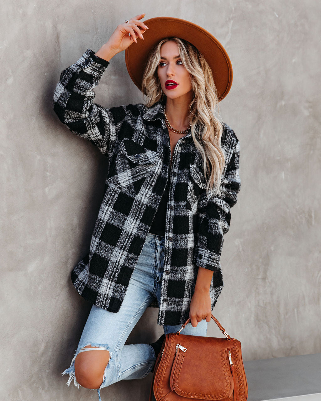Zinny Pocketed Plaid Coat Main image